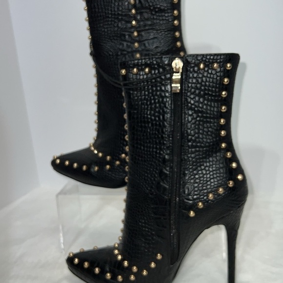 Akika black croc studded ankle boots/booties. Size 37. NWOT. - Picture 3 of 8
